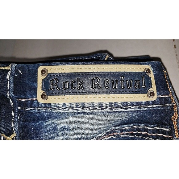 Rock Revival Betty Jeans Straight Women 24 Blue Medium Wash Stretch Thick Stitch - Picture 10 of 12